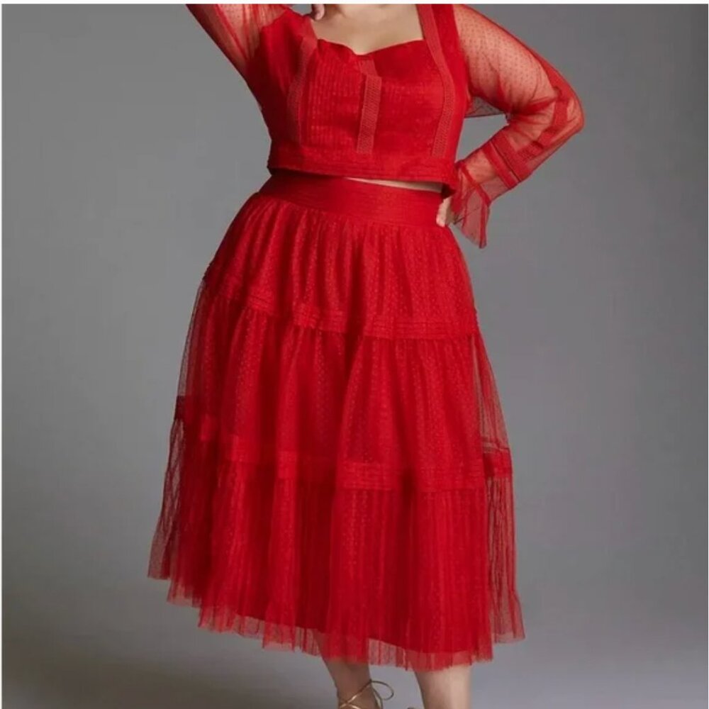 NWT Anthropologie Tulle Vibrant Red A-Line Skirt